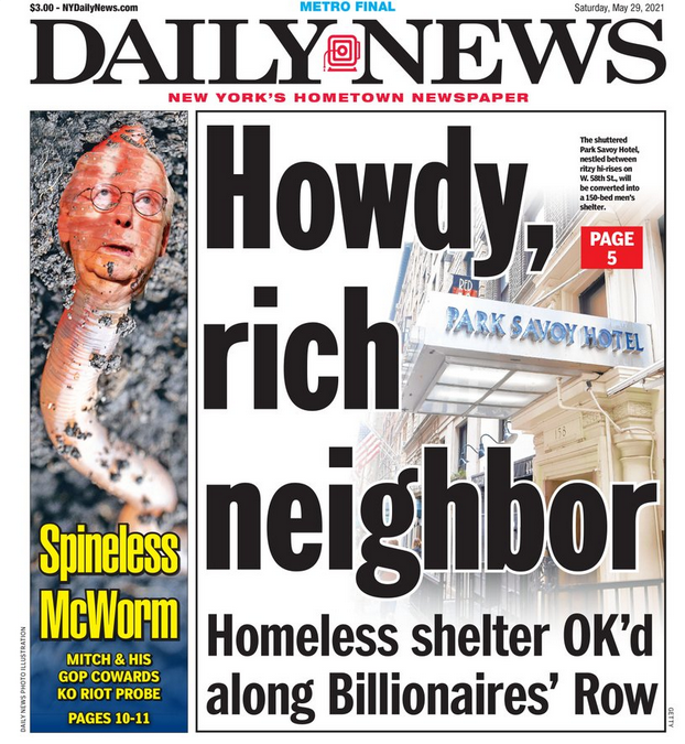 New York Daily News Headline Mitch Mcconnell Spineless Mcworm Tony S Thoughts